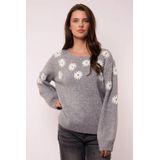 G-maxx - Zaina - Gebreide Trui - Grijs - Bloemenprint