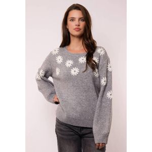 G-maxx - Zaina - Gebreide Trui - Grijs - Bloemenprint