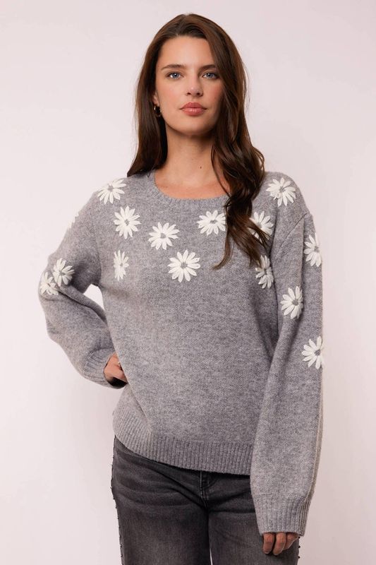 G-maxx - Zaina - Gebreide Trui - Grijs - Bloemenprint