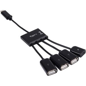 USB-C hub met 3 USB-A + 1 USB Micro B poorten - busgevoed - USB2.0 / zwart - 0,15 meter