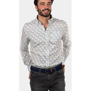 New Zealand - Overhemd - Wit Blauw Groen - Katoen Elastaan - Glasinock Patroon