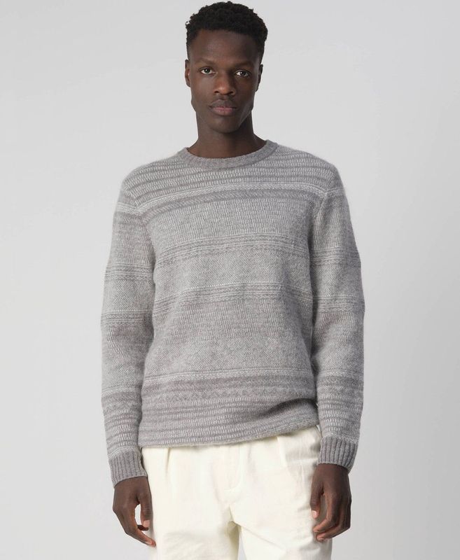 J.C. RAGS Rainer Trui - Lichtgrijs Gestreept - Ronde Hals