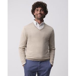 Campbell - Trui - Beige Melange - Fijngebreid - Subtiel Logo