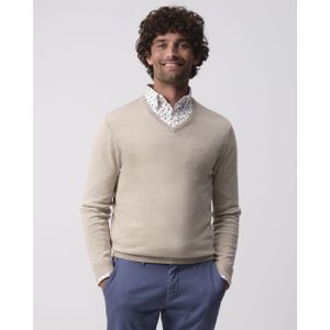 Campbell - Trui v-hals - Beige Melange - Fijngebreid