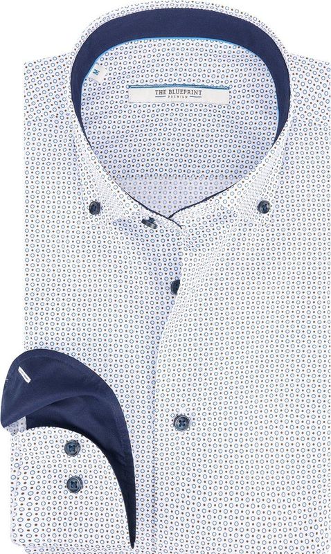 The BLUEPRINT Premium - Wit Dessin Overhemd - Lange Mouwen - Buttondown Kraag