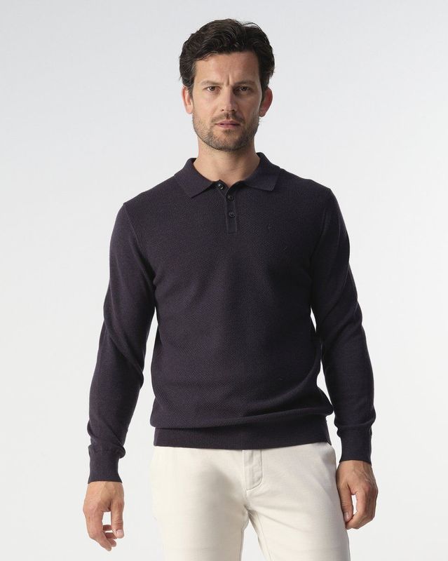Campbell - Percy - Polo - Night Sky Melange - Heren - Long Sleeve