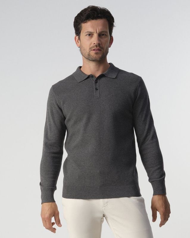 Campbell - Percy Polo - Dark Grey Melange - Heren Long Sleeve