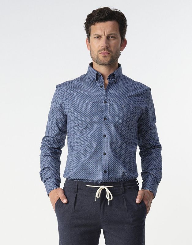 Campbell - Casual Overhemd - Aqua - Lange Mouw