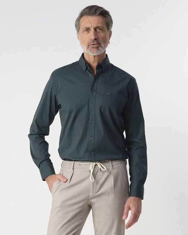 Campbell - Casual Overhemd - Groen - 100% Katoen