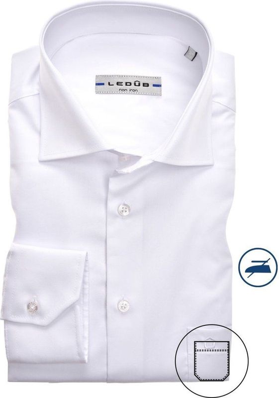 Ledub - Modern Fit Overhemd - Wit - 100% Katoen - Strijkvrij