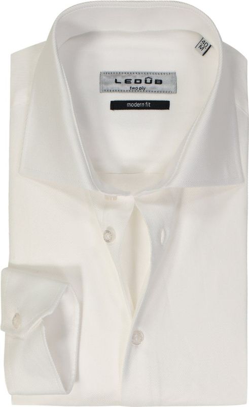 Ledub - Effen Overhemd - Wit - 100% Katoen - Haifisch Kraag