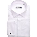 Ledub - Modern Fit Overhemd - Wit - Strijkvriendelijk - Dubbele Manchet - Wing Kraag