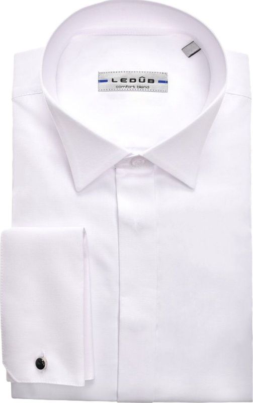 Ledub - Slim Fit Overhemd - Wit - Strijkvriendelijk - Wing Kraag