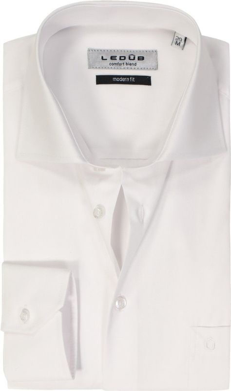 Ledub - Overhemd - Wit - Katoen/Polyester - Haifisch Kraag - Lange Mouwen