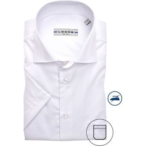 Ledub - Modern Fit Overhemd - Korte Mouw - Wit - Twill - Strijkvrij