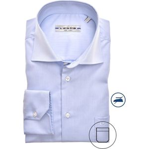 Ledub - Blauw Effen Overhemd - 100% Katoen - Haifisch Kraag - Lange Mouwen