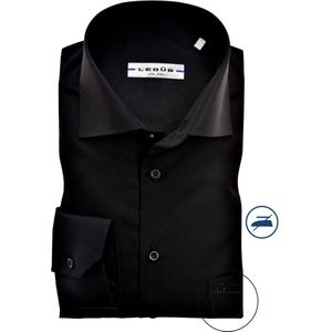 Ledub - Zwart Effen Overhemd - Haifisch Kraag - Lange Mouwen - Licht Getailleerd