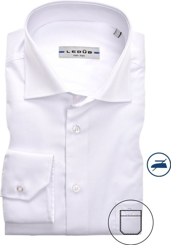 Ledub - Modern Fit Overhemd - Wit - 100% Katoen - Strijkvrij