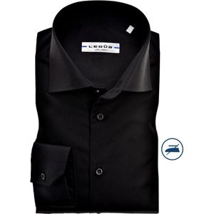 Ledub - Slim Fit Overhemd - Zwart - Twill - Strijkvrij