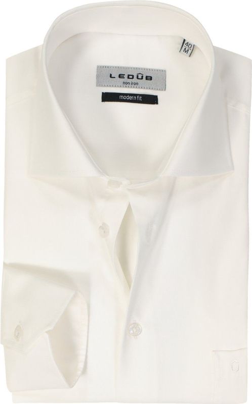 Ledub - Modern Fit Overhemd - Wit - 100% Katoen - Strijkvrij