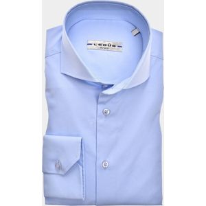 Ledub - Blauw Effen Overhemd - Katoen/Elastaan - Haifisch Kraag - Lange Mouwen