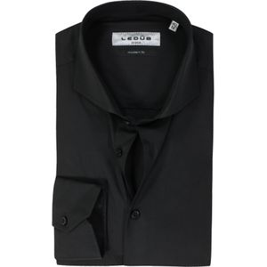 Ledub modern fit overhemd - zwart stretch - Strijkvriendelijk - Boordmaat: 40