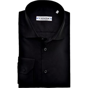 Ledub - Slim Fit Overhemd - Zwart - Katoen - Strak Getailleerd