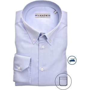 Ledub - Blauw Effen Overhemd - 100% Katoen - Button Down Kraag - Lange Mouwen