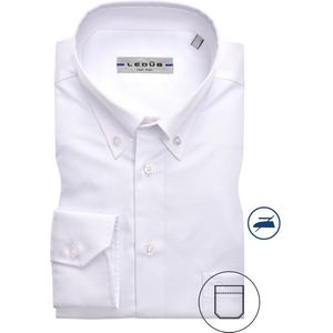 Ledub - Wit Effen Overhemd - 100% Katoen - Button Down Kraag - Lange Mouwen