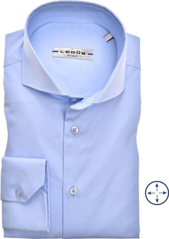 Ledub - Slim Fit Overhemd - Lichtblauw - Twill - Strijkvriendelijk