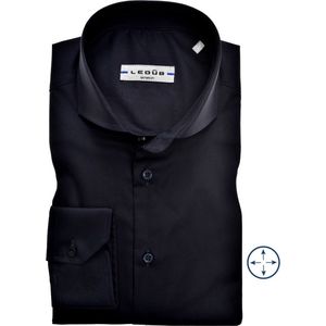 Ledub - Blauw Effen Overhemd - Katoen - Haifisch Kraag - Lange Mouwen