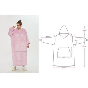 Hoodie Deken Extra LANG – Hoge Kwaliteit Sherpa Fleece – West - 150 cm – Roze (extra lange mannen en vrouwen)