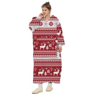 Kerst Hoodie Deken Extra LANG – Hoge Kwaliteit Sherpa Fleece – West - 120 cm – Vrouwen Rood