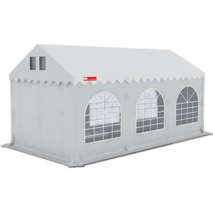 Partytent PVC 3x6 wit Grizzly Outdoor, doorloophoogte 2.20 m, koperen zeilringen, met condenssluis