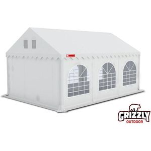 Grizzly Outdoor Partytent PVC 4x6 m Brandvertragend Wit, incl. grondframe