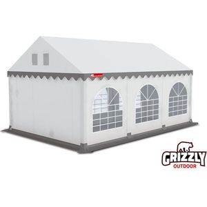 Grizzly Outdoor Partytent 4x6m PVC doorloophoogte 2.20 m, koperen zeilringen, incl. condenssluis Wit-Grijs