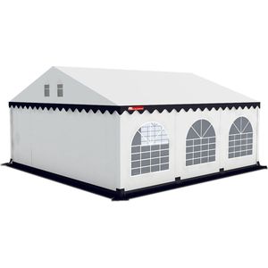 Grizzly Outdoor Partytent 6x6 PVC Blauw-Wit, doorloophoogte 2,20 m, koperen zeilringen, incl. condenssluis