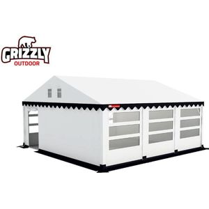 Grizzly Outdoor Partytent 6x6 m PVC doorloop hoogte 2.2 m met grondframe Limited Edition  Wit-Blauw