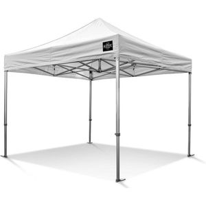 Easy Up Partytent - Professionele Vouwtent - 4x4 meter GO-UP50 Aluminium wit met gratis transporttas op wielen en spanbandenset met haringen