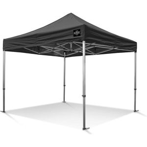 Plooitent - Easy-Up 3x3 m Partytent - Professionele Vouwtent GO-UP50-PVC mm Aluminium met All Season Ribstop PVC Doek Zwart Incl. gratis transporttas op wielen en spanbandenset met haringen