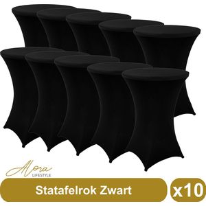 Statafelrok zwart 80 cm - per 10 - partytafel - Alora tafelrok voor statafel - Statafelhoes - Bruiloft - Cocktailparty - Stretch Rok - Set van 10
