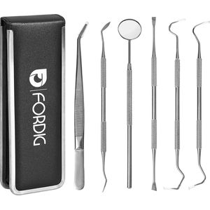 ForDig Tandarts Set - Tandartshaakje - Tandsteenverwijderaars - Tandarts Spiegel - RVS - 6 delig