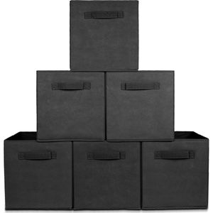 LifeGoods Opbergmand - 6 Stuks - Kast Organizer - 20L - Opbergbox - Textiel - Zwart