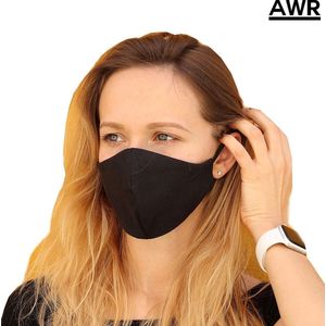 Hoogwaardige Kwaliteit Katoen Mondkapje - Mondmasker - Gezichtsmasker | Herbruikbaar / Wasbaar | Zwart - AWR