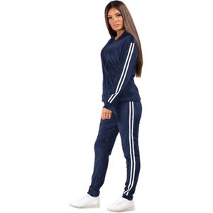 Premium Dames Trainingspak / Tracksuit / Joggingspak | Sport Kleding | Blauw-Wit - XS