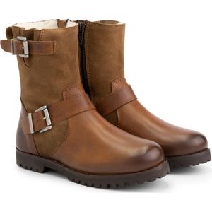 Travelin' Kids Outdoorlaarzen Lii - Wol gevoerde Kinderschoenen met rits - Cognac Bruin Leer
