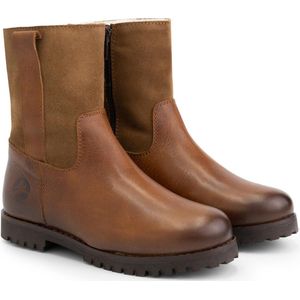 Travelin' Kids Outdoorlaarzen Hov - Wol gevoerde Kinderschoenen met rits - Cognac Bruin Leer