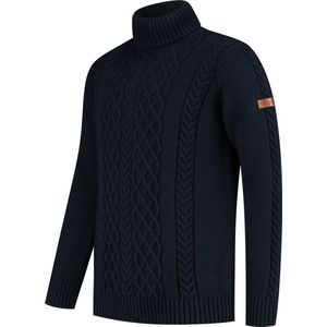 Travelin' Coltrui Oulu Heren - Gebreid kabelpatroon - Met turtle neck - Marine Blauw