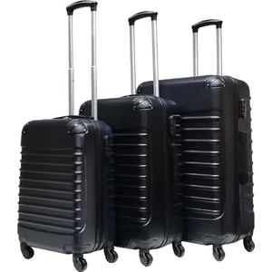 Fairdeals Trimix Kofferset 3-delig (38L / 65L / 96L) - Koffer met Wielen, Reiskoffer, Trolley, Handbagage, Rolkoffer - Zwart - Cijferslot - Lichtgewicht ABS