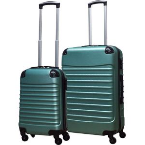 Fairdeals Quadrant Kofferset 2-delig (26L / 69L) - Koffer met Wielen, Reiskoffer, Trolley, Handbagage, Rolkoffer - Groen - Cijferslot - Lichtgewicht ABS